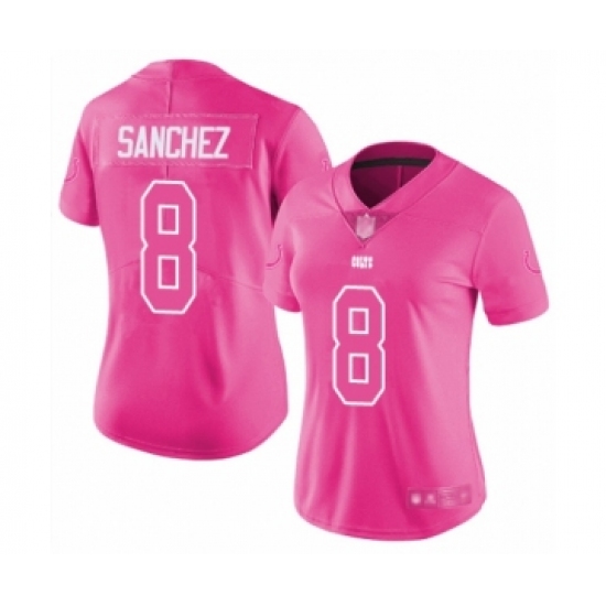 Women's Indianapolis Colts 8 Rigoberto Sanchez Limited Pink Rush Fashion Football Jersey