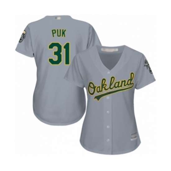 Women's Oakland Athletics 31 A.J. Puk Authentic Grey Road Cool Base Baseball Player Jersey