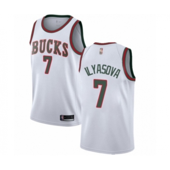 Men's Milwaukee Bucks 7 Ersan Ilyasova Authentic White Fashion Hardwood Classics Basketball Jersey