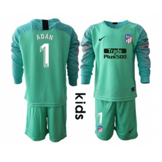 Atletico Madrid 1 Adan Green Goalkeeper Long Sleeves Kid Soccer Club Jersey