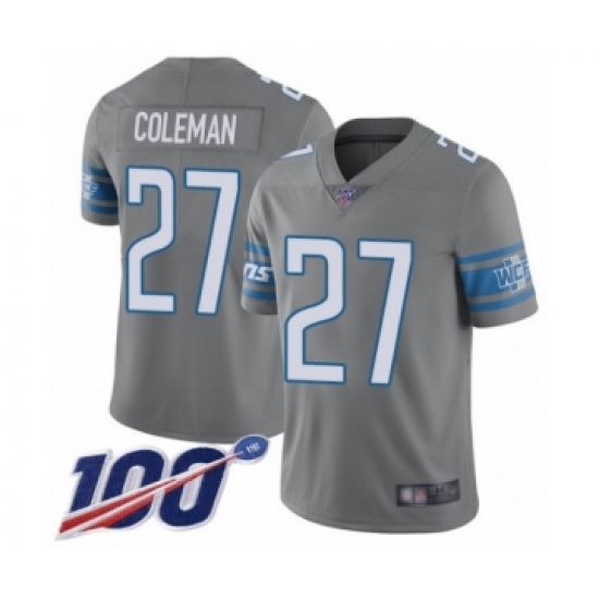 Youth Detroit Lions 27 Justin Coleman Limited Steel Rush Vapor Untouchable 100th Season Football Jersey