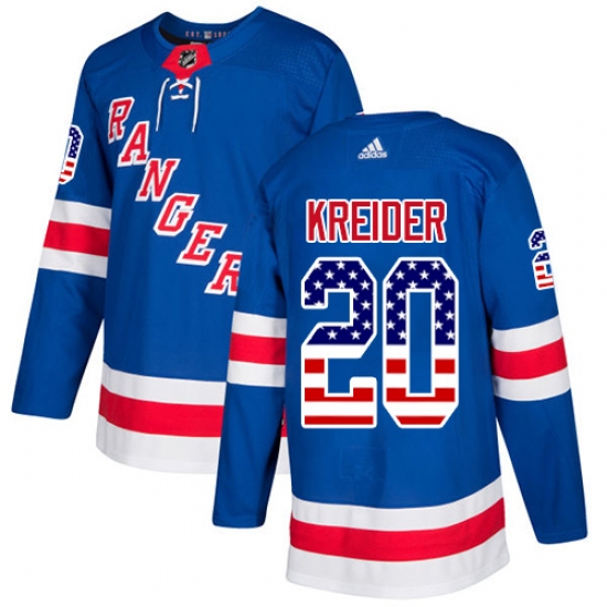 Youth Adidas New York Rangers 20 Chris Kreider Authentic Royal Blue USA Flag Fashion NHL Jersey