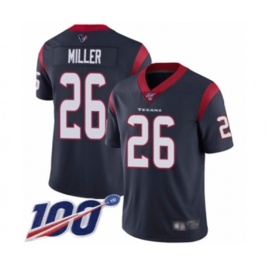 Men's Houston Texans 26 Lamar Miller Navy Blue Team Color Vapor Untouchable Limited Player 100th Season Football Jersey