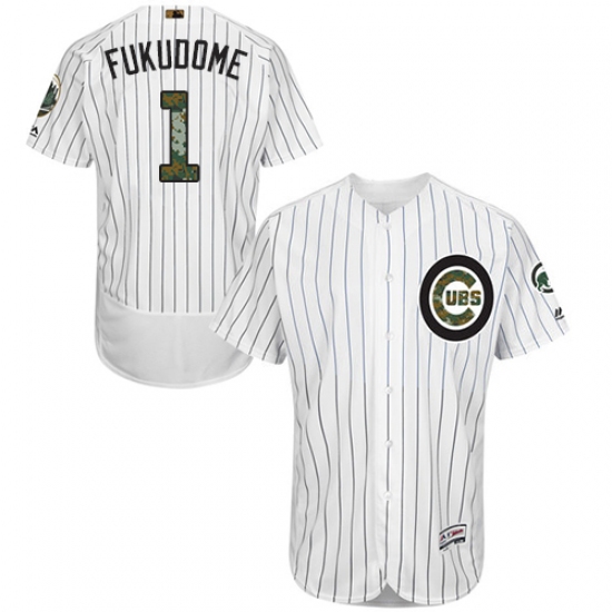 Men's Majestic Chicago Cubs 1 Kosuke Fukudome Authentic White 2016 Memorial Day Fashion Flex Base MLB Jersey