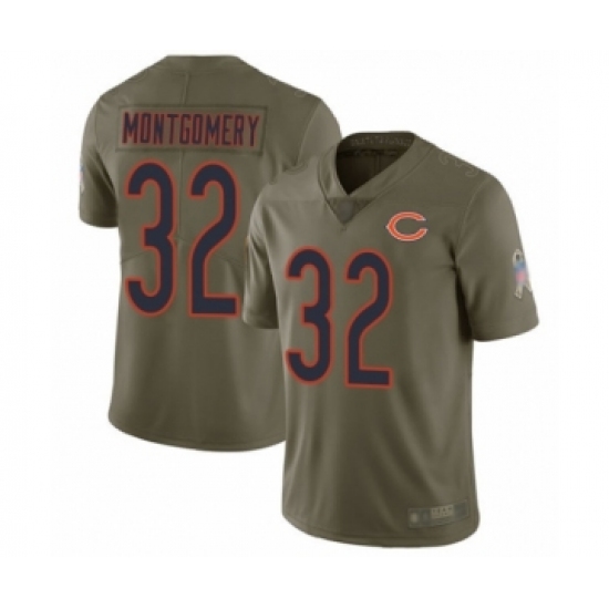 Men's Chicago Bears 32 David Montgomery Limited Olive 2017 Salute to Service Football Jersey