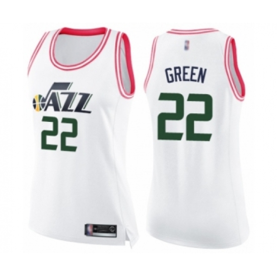 Women's Utah Jazz 22 Jeff Green Swingman White Pink Fashion Basketball Jersey