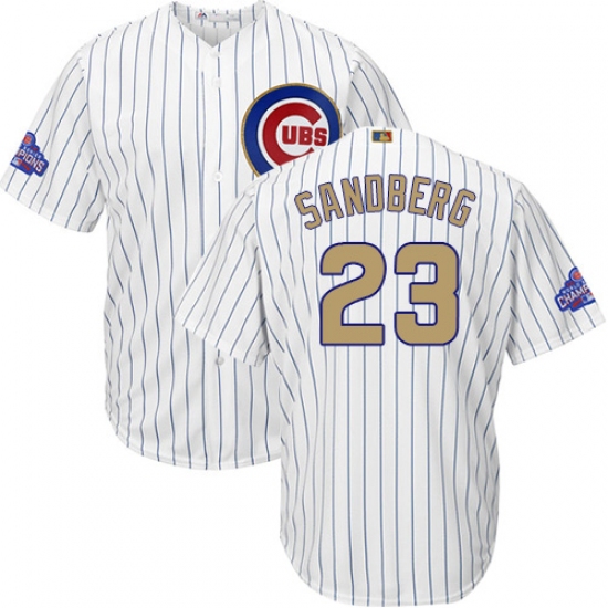 Youth Majestic Chicago Cubs 23 Ryne Sandberg Authentic White 2017 Gold Program Cool Base MLB Jersey