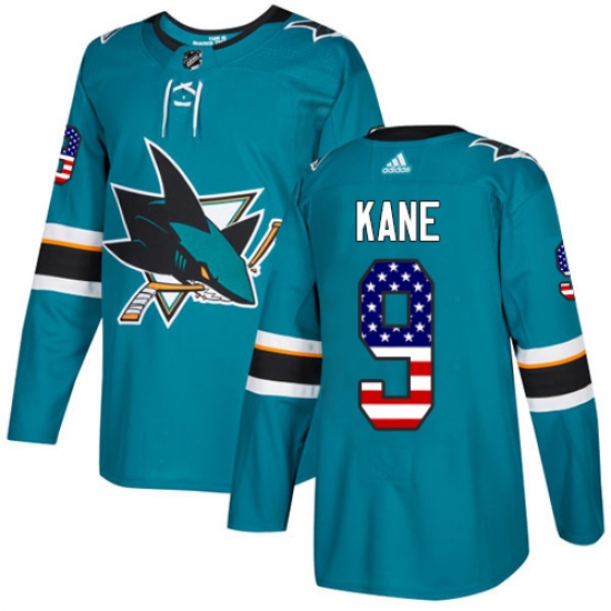 Men's Adidas San Jose Sharks 9 Evander Kane Authentic Teal Green USA Flag Fashion NHL Jersey