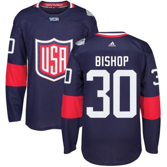 Youth Adidas Team USA 30 Ben Bishop Authentic Navy Blue Away 2016 World Cup Ice Hockey Jersey