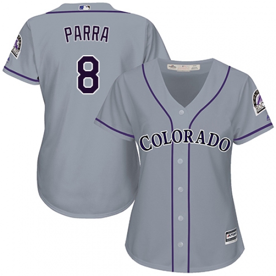 Women's Majestic Colorado Rockies 8 Gerardo Parra Replica Grey Road Cool Base MLB Jersey