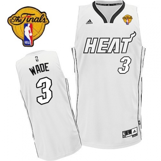 Men's Adidas Miami Heat 3 Dwyane Wade Swingman White On White Finals Patch NBA Jersey