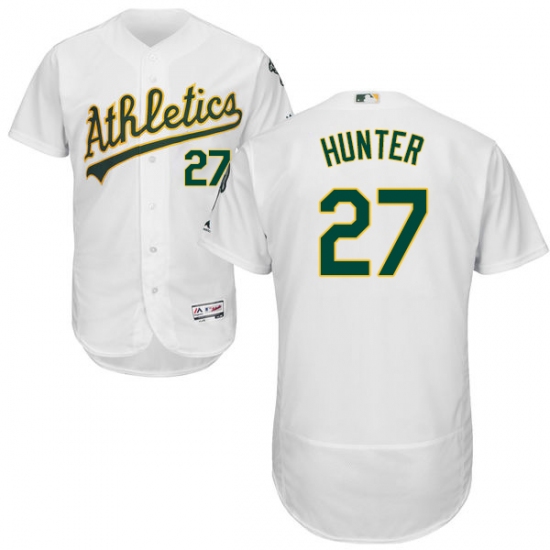 Men's Majestic Oakland Athletics 27 Catfish Hunter White Home Flex Base Authentic Collection MLB Jersey