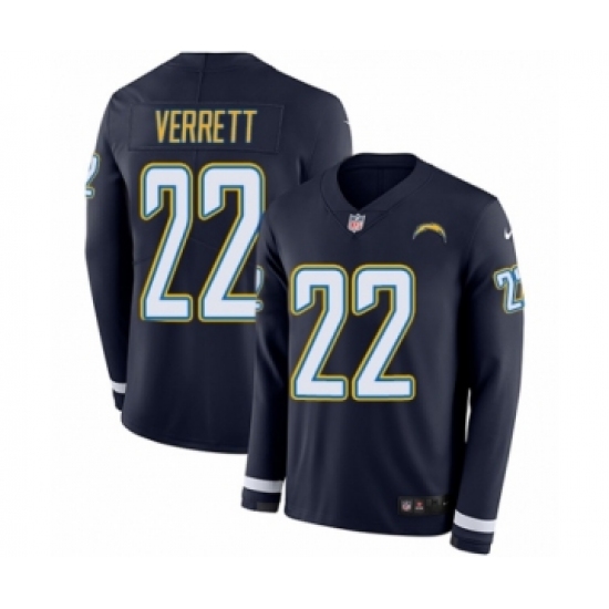 Men's Nike Los Angeles Chargers 22 Jason Verrett Limited Navy Blue Therma Long Sleeve NFL Jersey