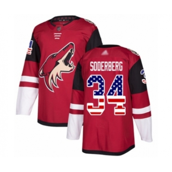 Men's Arizona Coyotes 34 Carl Soderberg Authentic Red USA Flag Fashion Hockey Jersey