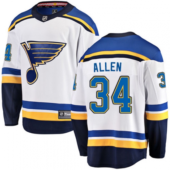 Youth St. Louis Blues 34 Jake Allen Fanatics Branded White Away Breakaway NHL Jersey