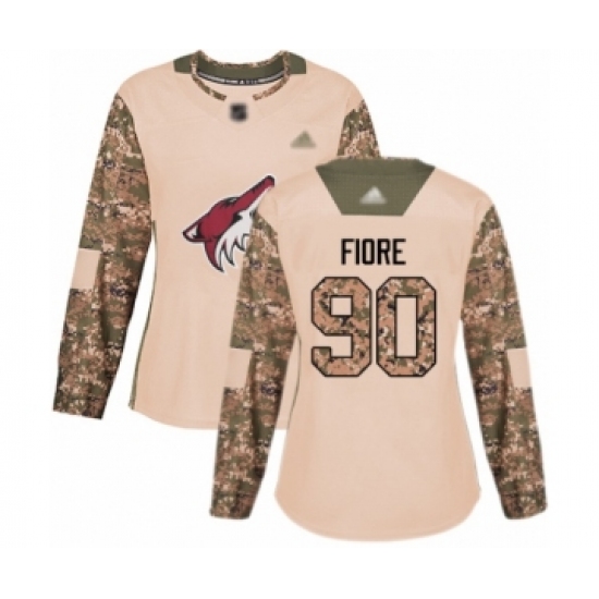 Women's Arizona Coyotes 90 Giovanni Fiore Authentic Camo Veterans Day Practice Hockey Jersey