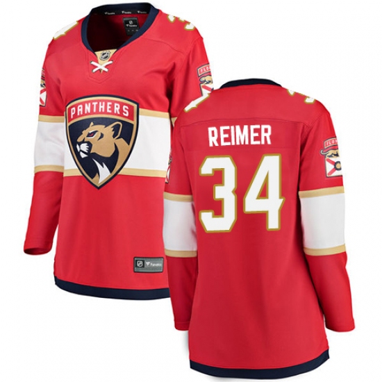 Women's Florida Panthers 34 James Reimer Fanatics Branded Red Home Breakaway NHL Jersey