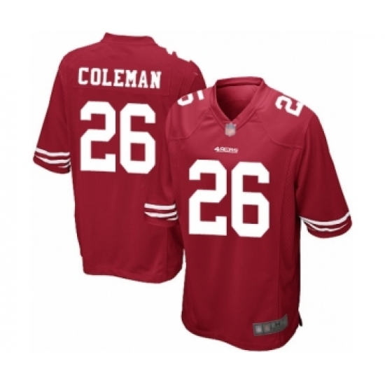Men's San Francisco 49ers 26 Tevin Coleman Game Red Team Color Football Jersey