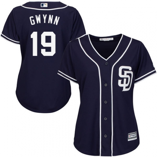 Women's Majestic San Diego Padres 19 Tony Gwynn Authentic Navy Blue Alternate 1 Cool Base MLB Jersey