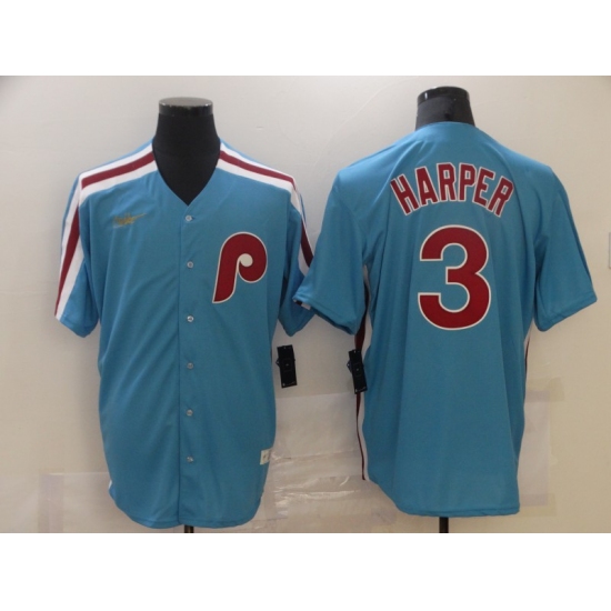 Men's Nike Philadelphia Phillies 3 Bryce Harper Blue Cooperstown Collection Home Stitched Baseball Jersey