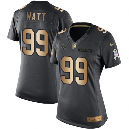 Women's Nike Houston Texans 99 J.J. Watt Limited Black/Gold Salute to Service NFL Jersey