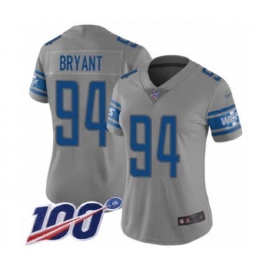 Women's Detroit Lions 94 Austin Bryant Limited Gray Inverted Legend 100th Season Football Jersey