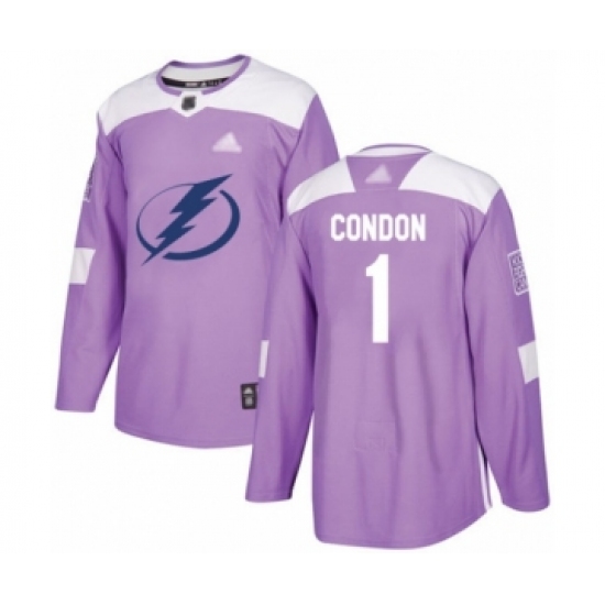 Men's Tampa Bay Lightning 1 Mike Condon Authentic Purple Fights Cancer Practice Hockey Jersey