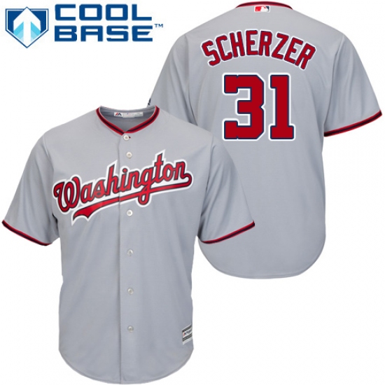 Youth Majestic Washington Nationals 31 Max Scherzer Replica Grey Road Cool Base MLB Jersey