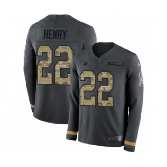 Youth Nike Tennessee Titans 22 Derrick Henry Limited Black Salute to Service Therma Long Sleeve NFL Jersey