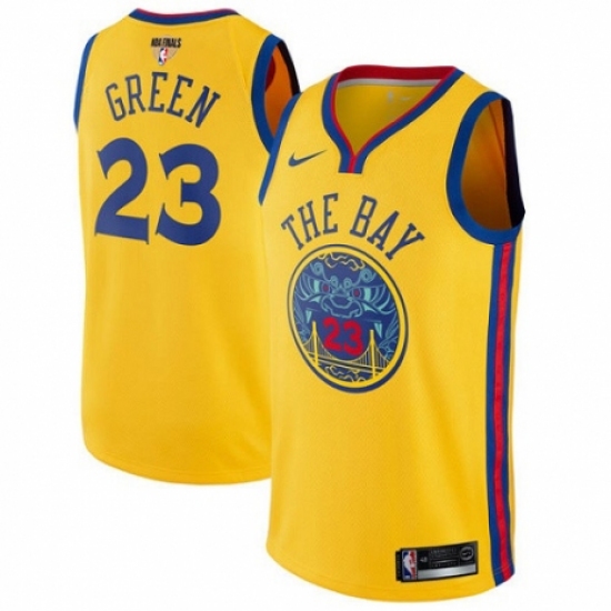 Men's Nike Golden State Warriors 23 Draymond Green Authentic Gold 2018 NBA Finals Bound NBA Jersey - City Edition