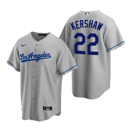 Men's Nike Los Angeles Dodgers 22 Clayton Kershaw Gray Road Stitched Baseball Jersey