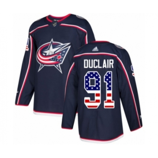 Men's Adidas Columbus Blue Jackets 91 Anthony Duclair Authentic Navy Blue USA Flag Fashion NHL Jersey