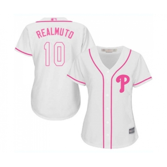 Women's Philadelphia Phillies 10 J. T. Realmuto Replica White Fashion Cool Base Baseball Jersey