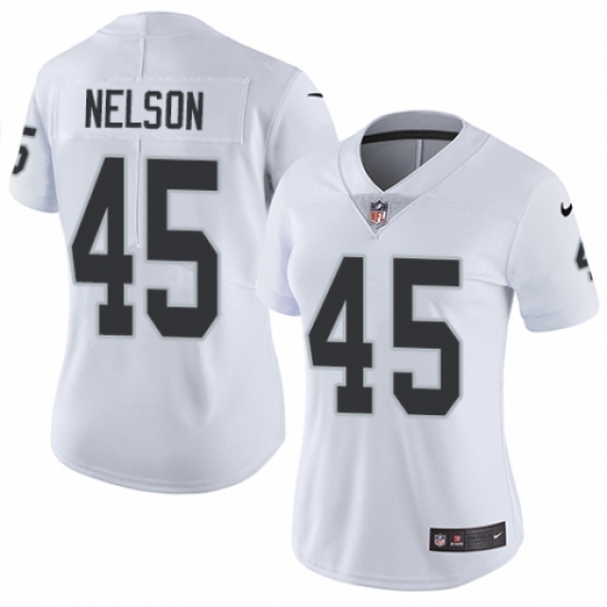 Women's Nike Oakland Raiders 45 Nick Nelson White Vapor Untouchable Limited Player NFL Jersey