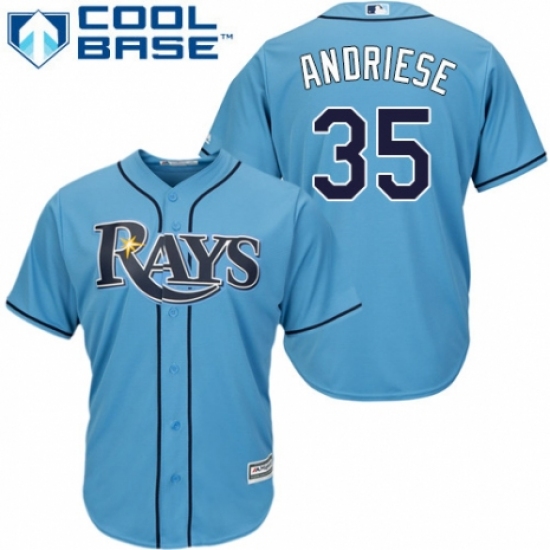 Youth Majestic Tampa Bay Rays 35 Matt Andriese Replica Light Blue Alternate 2 Cool Base MLB Jersey