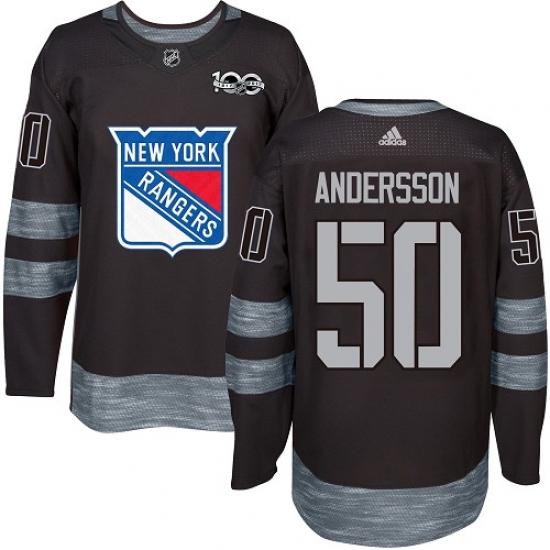 Men's Adidas New York Rangers 50 Lias Andersson Premier Black 1917-2017 100th Anniversary NHL Jersey