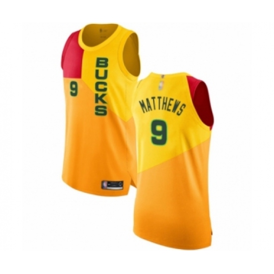 Men's Milwaukee Bucks 9 Wesley Matthews Authentic Yellow Basketball Jersey - City Edition