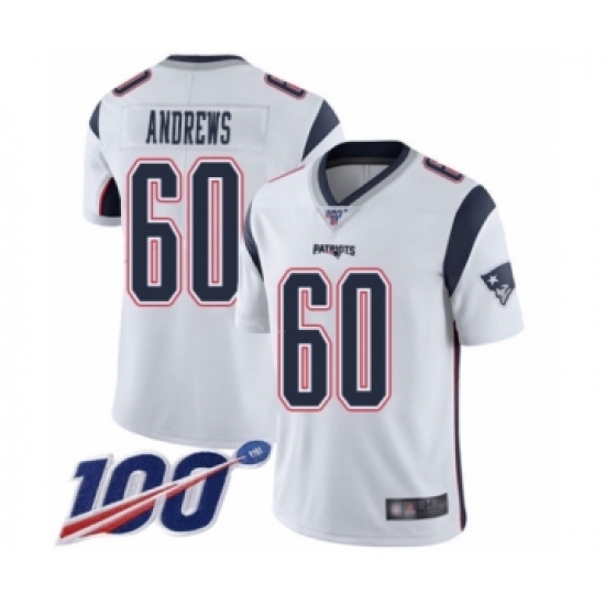 Men's New England Patriots 60 David Andrews White Vapor Untouchable Limited Player 100th Season Football Jersey