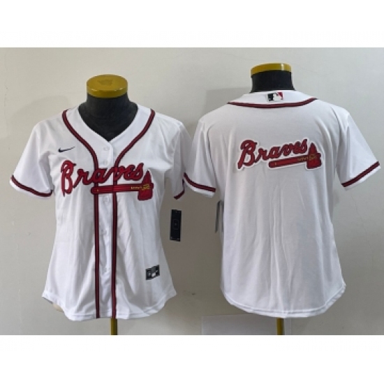 Women's Atlanta Braves Blank White Stitched MLB Cool Base Nike Jersey1