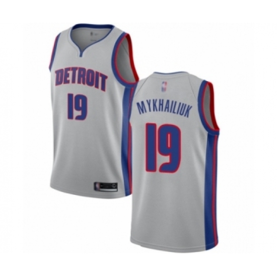 Men's Detroit Pistons 19 Sviatoslav Mykhailiuk Authentic Silver Basketball Jersey Statement Edition