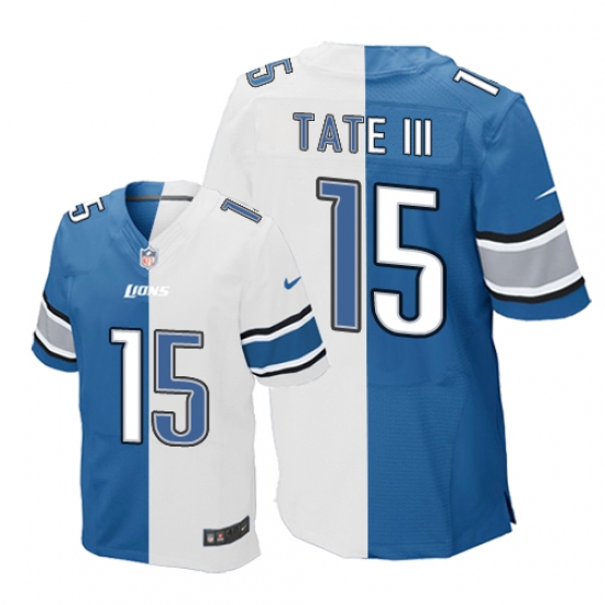 Men's Nike Detroit Lions 15 Golden Tate III Elite Blue/White Split Fashion NFL Jersey