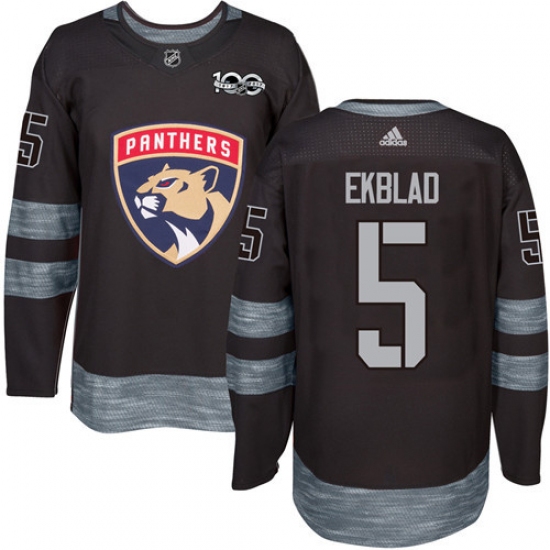 Men's Adidas Florida Panthers 5 Aaron Ekblad Authentic Black 1917-2017 100th Anniversary NHL Jersey