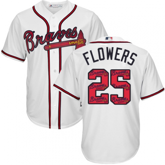 Men's Majestic Atlanta Braves 25 Tyler Flowers Authentic White Team Logo Fashion Cool Base MLB Jersey