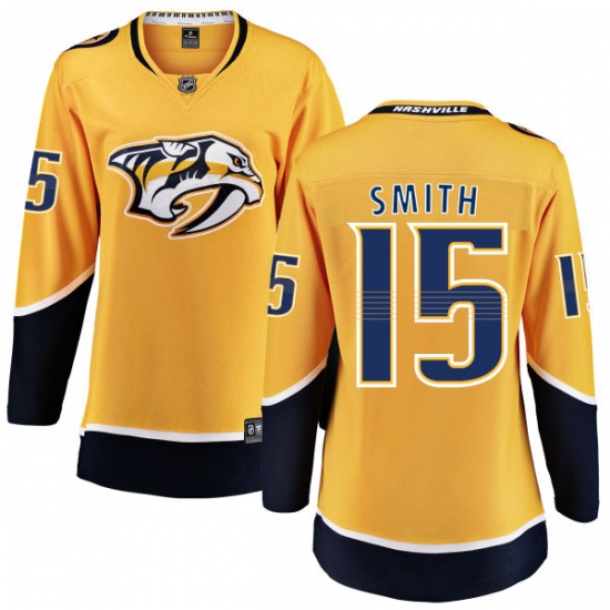 Women's Nashville Predators 15 Craig Smith Fanatics Branded Gold Home Breakaway NHL Jersey