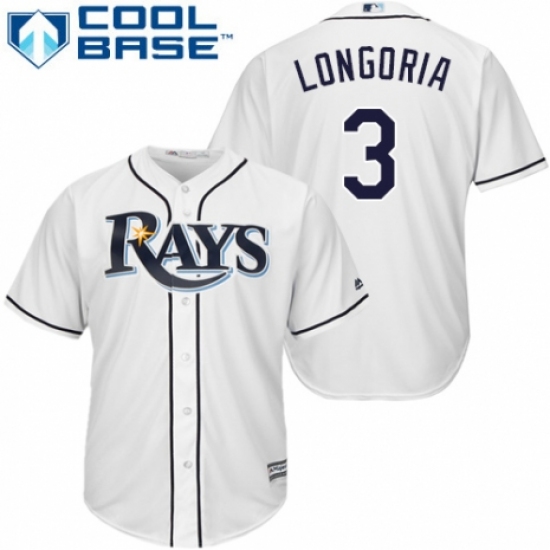 Youth Majestic Tampa Bay Rays 3 Evan Longoria Replica White Home Cool Base MLB Jersey