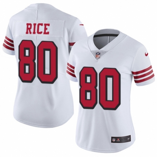 Women's Nike San Francisco 49ers 80 Jerry Rice Limited White Rush Vapor Untouchable NFL Jersey