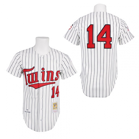 Men's Mitchell and Ness 1991 Minnesota Twins 14 Kent Hrbek Replica White Throwback MLB Jersey