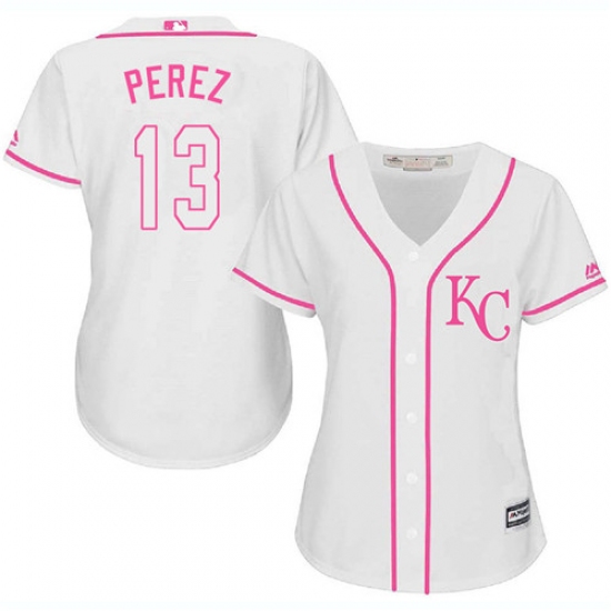 Women's Majestic Kansas City Royals 13 Salvador Perez Authentic White Fashion Cool Base MLB Jersey