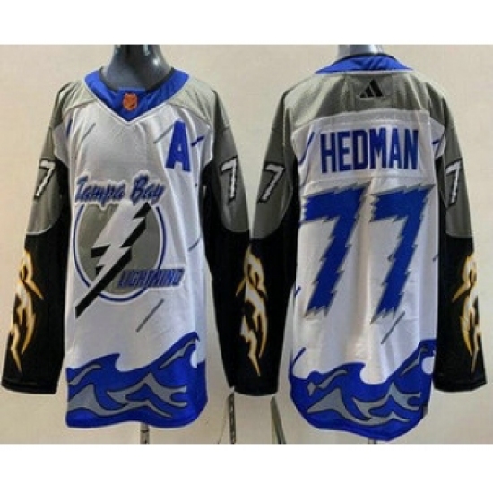 Men's Tampa Bay Lightning 77 Victor Hedman White 2022 Reverse Retro Authentic Jersey