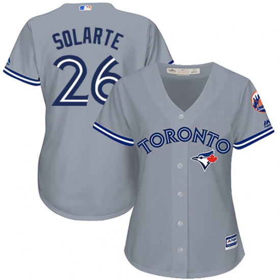 Women's Majestic Toronto Blue Jays 26 Yangervis Solarte Authentic Grey Road MLB Jersey